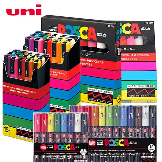 Uni Posca Verf Marker Pennen Set PC-1M PC-3M PC-5M 7/8/15 POP Poster Kleur Pigmentinkt op waterbasis met Origineel Vinyl Penetui