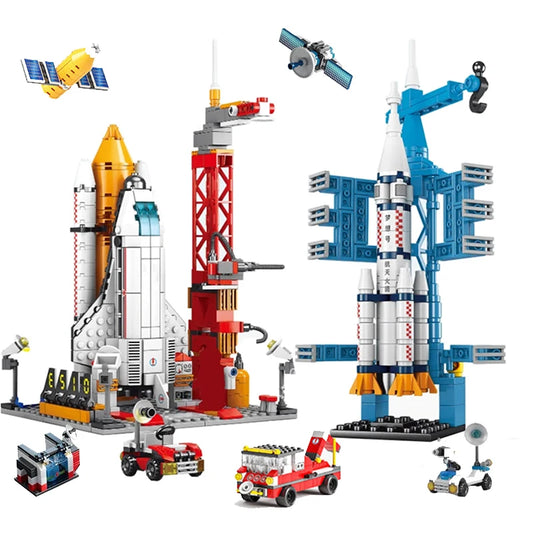 Space Rocket Launching Model Building Blocks City Aerospace Space Station Shuttle Ship Astronaut Bricks Christmas Toys Children