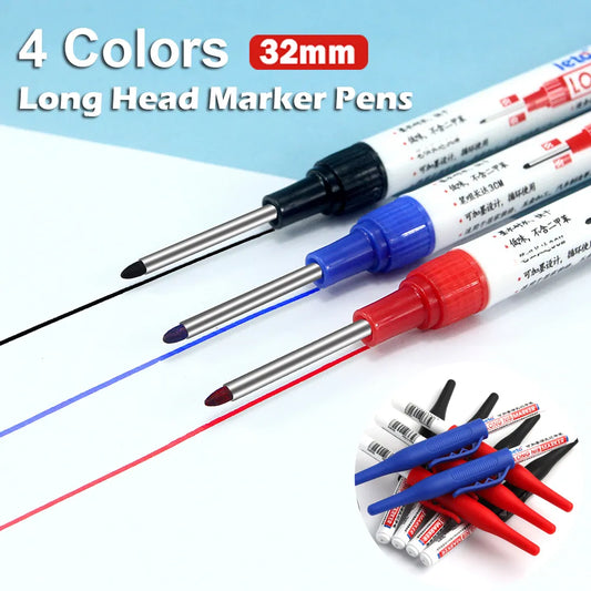 1/3Pcs 32MM Long Head Marker Pens Large Capacity Deep Hole Head Waterproof Four Color Markers For Metal Woodworking Art Supplies