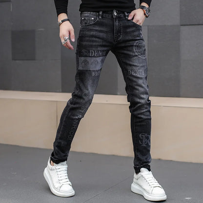 Black Jeans For Men Fashion Street Hip-Hop Male Punk Style Denim Man Pants Autumn Men Stretchy Slim Fit High Quality Men's Jeans