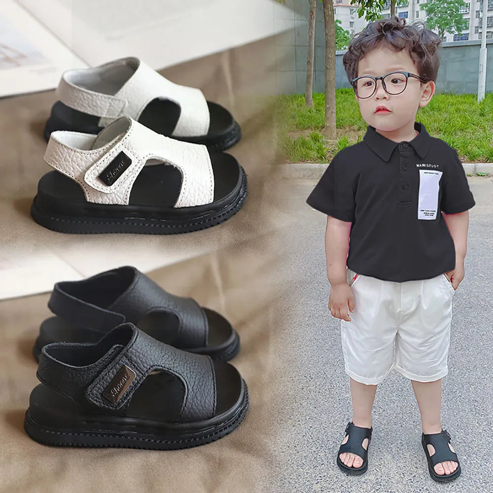 Summer Beach Sandals For Boys  2024 Fashion Children Footwear PU Leather Anti-slippery Soft-soled Kid's Shoes