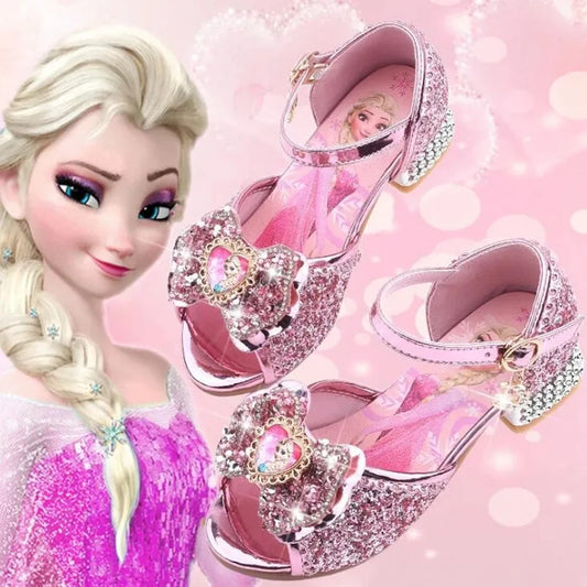 Summer Disney Girls Sandals Frozen 2 Elsa Princess Shoes Little Girls Crystal Shoes Children High Heels Catwalk Show Party Shoes