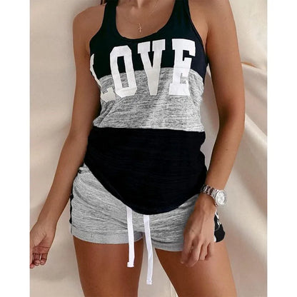 Women's Sleepwear Print Sleeveless Cami Shorts Pajamas Home Clothes Sleepwear Set Sexy Stitching Ladies Pajamas Suit