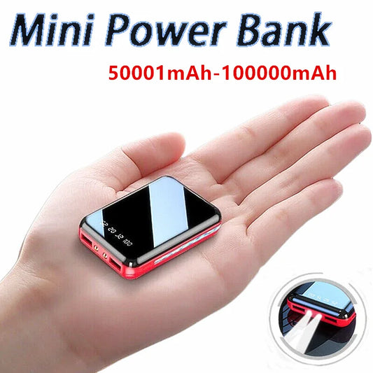 50001mAh-100000mAh Mini Power Bank Portable Fast Charger Battery Pack 2 USB for Mobile Phone