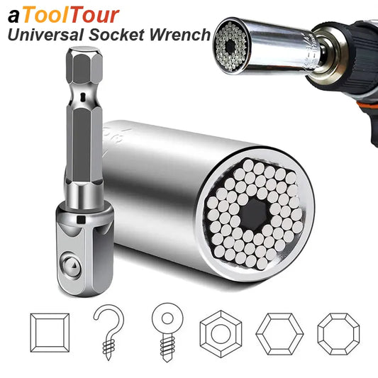 Universele Dopsleutel Hoofd Set Mouw Gadget 7-19mm Boormachine Adapter Spanner Sleutel Moer Magic Grip Multi handgereedschap multitool