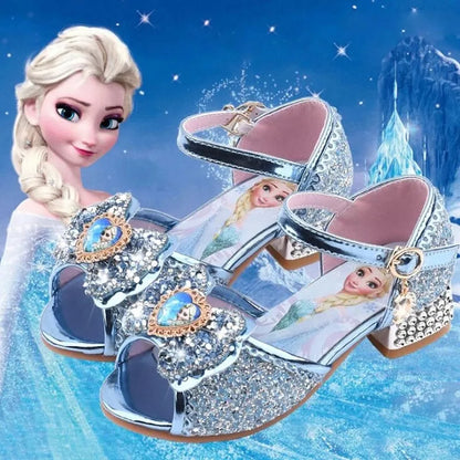 Summer Disney Girls Sandals Frozen 2 Elsa Princess Shoes Little Girls Crystal Shoes Children High Heels Catwalk Show Party Shoes