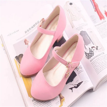 Children Girls Leather Shoes White Princess High Heel Shoes For Kids Girls Performance Dress Student Show Dance Sandals 28-41