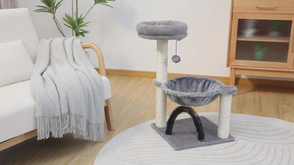 PAWZ Road Cat Tree Tower 28" for Kitten with Cat Brush Hammock Cat Scratching Post, Gray