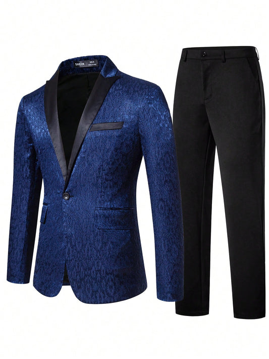 Manfinity Mode Men Jacquard Peak Collar Blazer & Suit Pants Set