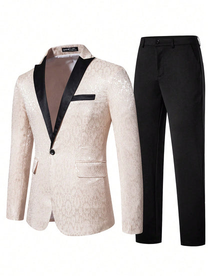 Manfinity Mode Men Jacquard Peak Collar Blazer & Suit Pants Set